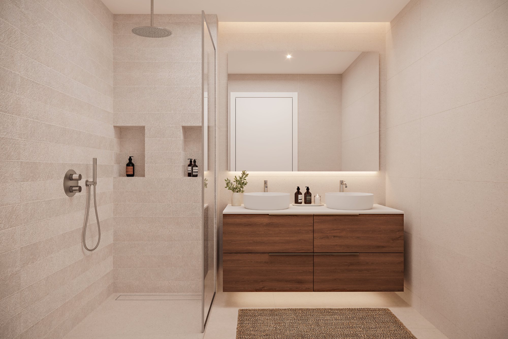 Baño principal — render referencia