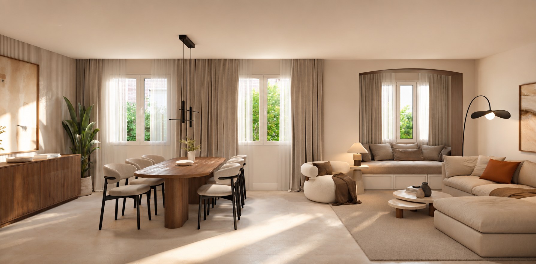 Salón comedor — render referencia